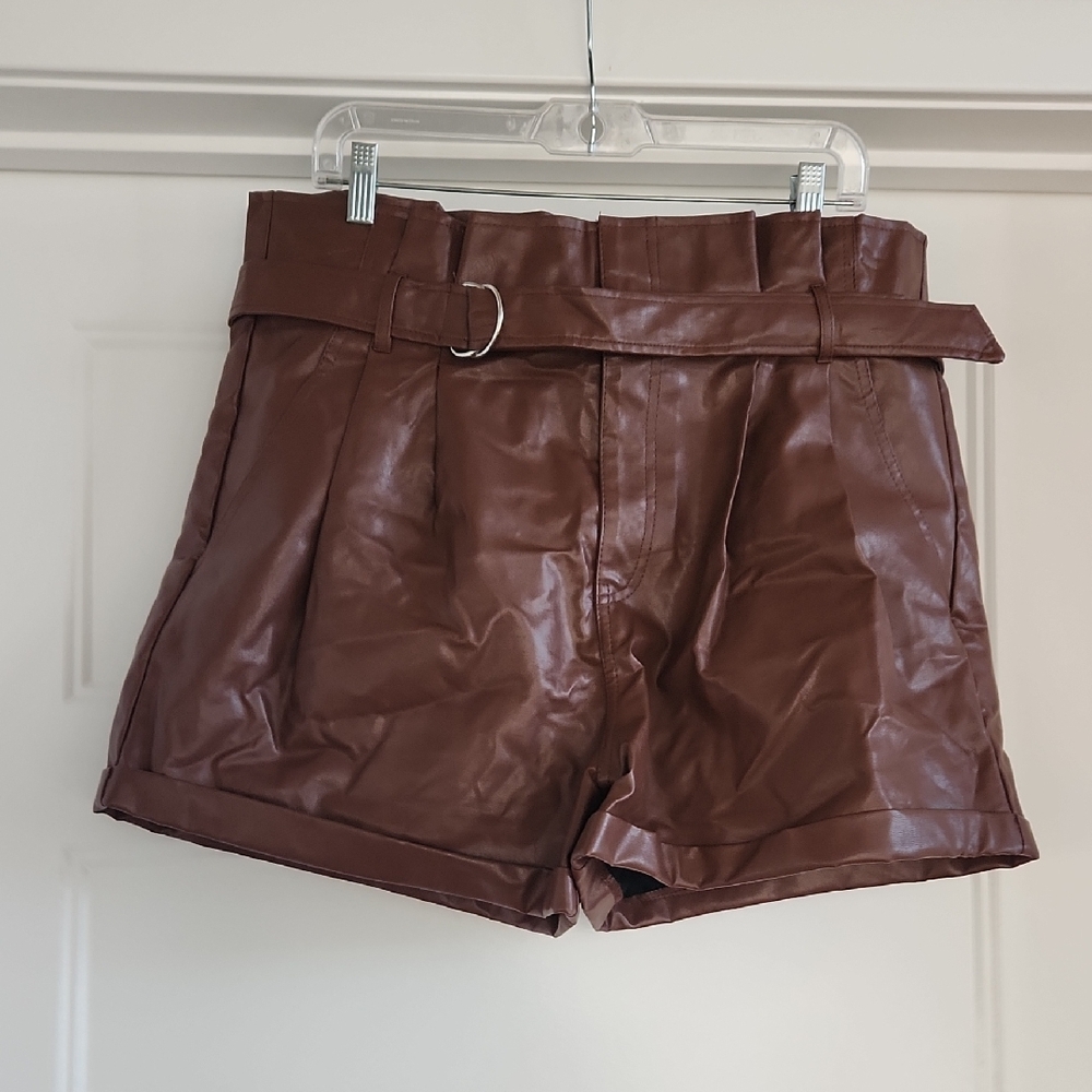 Madden NYC Brown Leather Women Shorts XXL